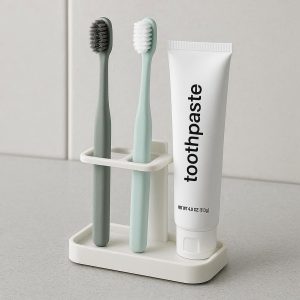 Space-Saving Dual Toothbrush Stand – Compact Countertop Design