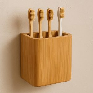 Wall-Mounted Bamboo Toothbrush Holder – Eco-Friendly Bathroom Organizer